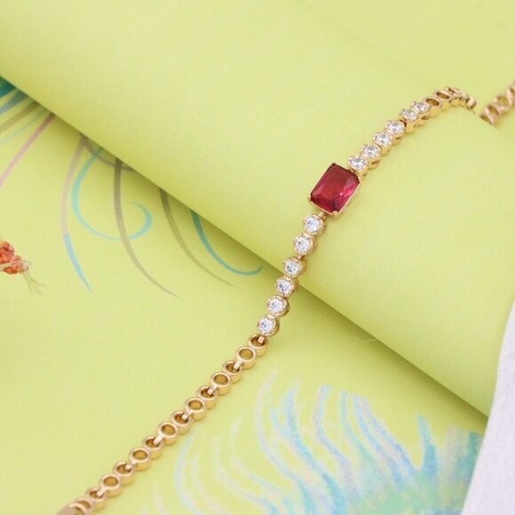 Rose Gold Bracelet with Ruby Red Center and Sparkling White Crystals, XPBL0705 - Picture 5 of 12